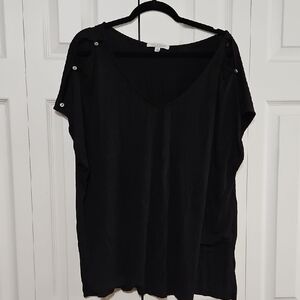 SALE! Green Envelope Black Women's Blouse with Button Accents